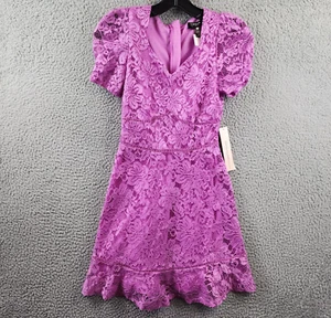 AQUA Short Sleeve Lace Dress Girls M 9/10 Peony V-Neck Back Zip Closure - Picture 1 of 11