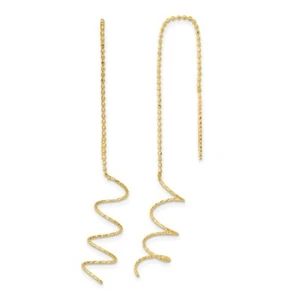 14K Yellow Gold Polished Diamond-cut Spiral Threader Earrings - Picture 1 of 3