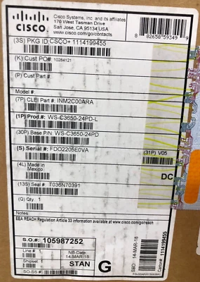 Cisco WS-3650-24PD-L / Catalyst 3650 Series / NEW / FACTORY SEALED - Image 1 of 4