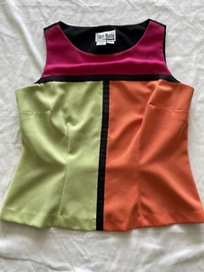 Vintage 90s Y2K Colorblock Shell Tank Orange Green Pink Black Retro - Picture 1 of 6