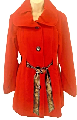 George Brand Feminino A-Line Peacoat M Vermelho Preto Cinto Novo com Etiquetas Lã Inverno - Imagem 1 de 4