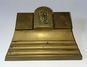 ANTIQUE SIGNED GESCHUTZT DEPOSE BRONZE DOUBLE INK WELL ART DECO RARE - Picture 1 of 12