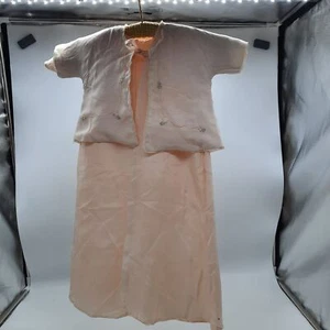 Vintage 1950s pink baby layette gown jacket and bonnet, embroidered and lace - Picture 1 of 20