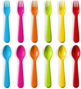 Plastic Toddler Utensils Set of 12 Kids Utensils Forks and Spoons - BPA Free/Dis - Picture 1 of 5