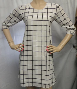 COLLECTIVE CONCEPTS WHITE/BLACK PLAID CAREER CASUAL MINI DRESS SIZE: XS NWT - Picture 1 of 4