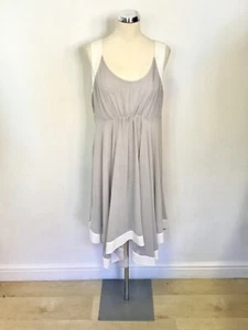 MINT VELVET PALE GREY & WHITE TRIM UN EVEN HEMLINE SLEEVELESS DRESS SIZE 14 - Picture 1 of 4