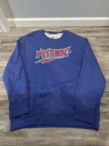 Mitchell & Ness Detroit Pistons Crewneck Sweatshirt Sz 2XL Embroidered Blue NBA - Picture 1 of 10