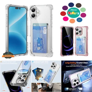 For Apple iPhone 16 Plus Wallet Clear Case Card Holder Silicone TPU Bumper Cover - Picture 1 of 49