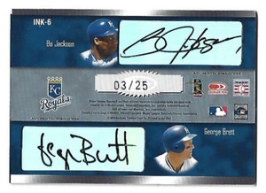 2003 DONRUSS SIGNATURE SERIES QUAD HOF AUTO GEORGE BRETT/BO JACKSON + #3/25