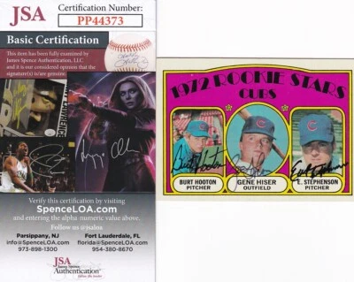 Burt Hooton, Gene Hiser, Earl Stephenson 1972 Topps Chicago Cubs COMBO FIRMADO JSA Foto 1 de 4