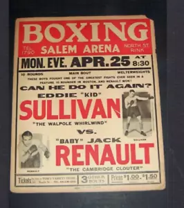 RARE 1932 SULLIVAN vs JACK RENAULT boxing poster SALEM MASS CHAPDELAINE SETTINO - Picture 1 of 1