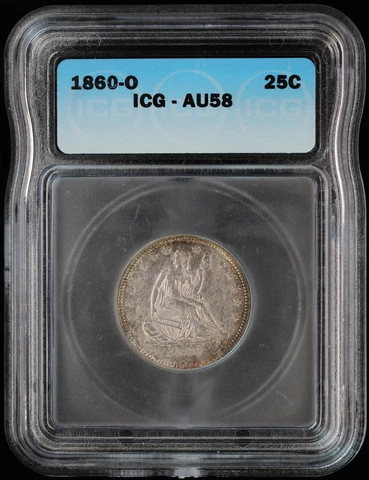 1860 O Seated Liberty Quarter 25c ICG AU 58 Cover