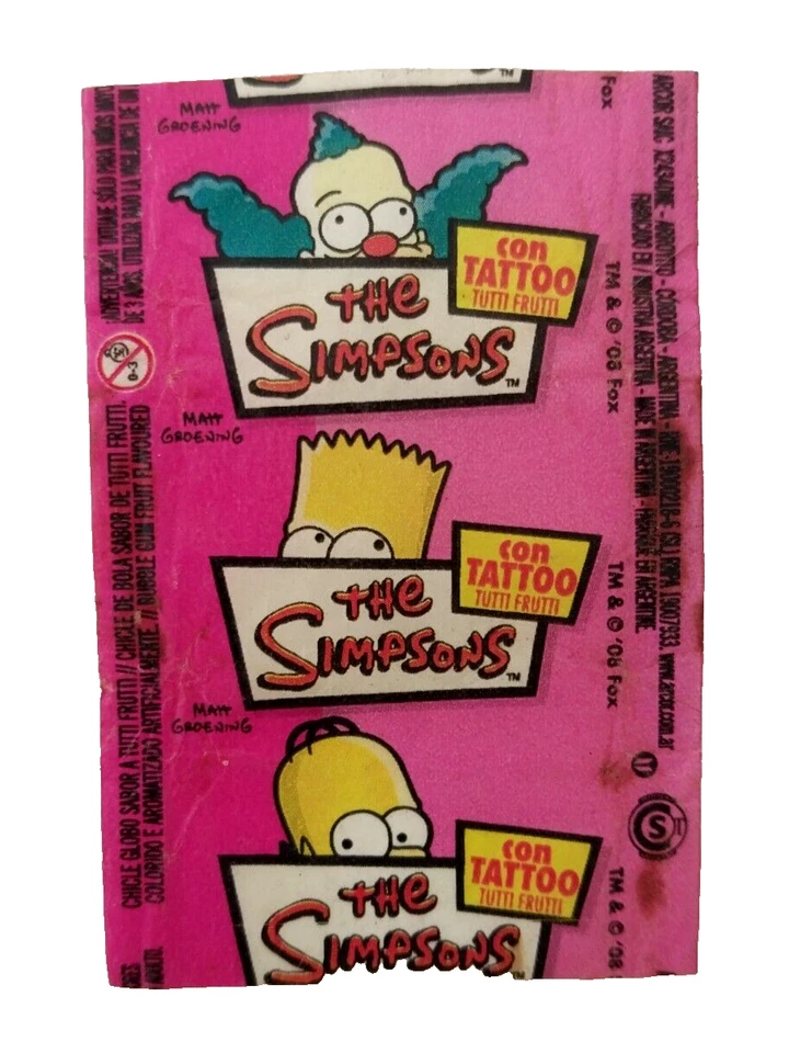 The Simpsons Rare Argentina Bubble Gum Tattoo Set Plus Original Wrapper (12x) - Image 1 of 4