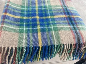 VTG MCM Strathmore Scotland Woven Wool Blanket Plaid Throw W Fringe 32” X 58” - Picture 1 of 4