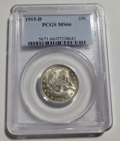 1915 D Barber quarter PCGS Graded MS 66 Uncirculated Great Eye Appeal Cover
