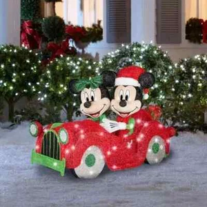 Disney 3' lange Mickey & Minnie Autoszene LED beleuchtet Lametta Hof Dekoration - Bild 1 von 5