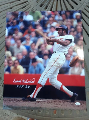 FRANK ROBINSON AUTOGRAPHED GAME ACTION 16X20 - JSA - HOF 82 PHOTO - ORIOLES - Image 1 of 4