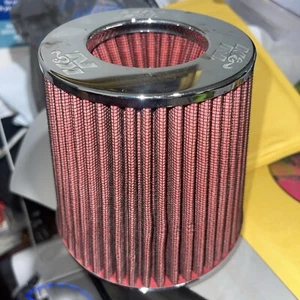K&N Fit Air Filter Chrome Round Tapered Red - 4in ID x 1.125in L x 5.5in H - Picture 1 of 3