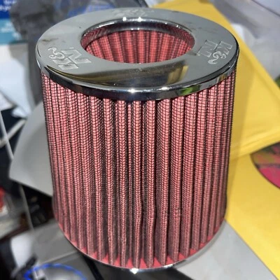 K&N Fit Air Filter Chrome Round Tapered Red - 4in ID x 1.125in L x 5.5in H - Image 1 of 3