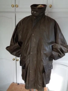OLLY & CO GREEN FULL GRAIN REAL LEATHER FIELD COAT WITH QUILTED LINING XL - Picture 1 of 19