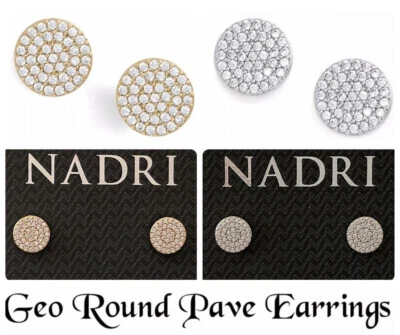 Nadri Geo Round Pave Stud Earrings, Goldtone OR Silvertone, NWT $40 - Image 1 of 2