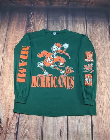 Vintage Miami Hurricanes Long Sleeve Graphic T-shirt Size Large Made in the USA Cover