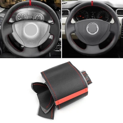 DIY Red-strip Steering Wheel Sewing Leather Cover For Renault Twingo 2 2009-2013 - Image 1 of 4