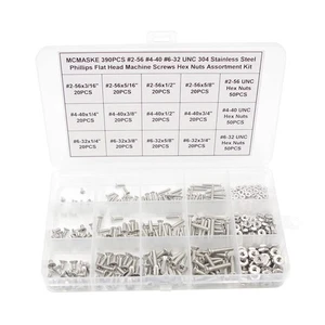 390PCS #2-56#4-40#6-32 UNC Stainless Steel Phillips Flat Head Machine Screws ... - Picture 1 of 6