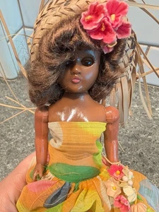 Vintage St. Thomas Doll 8in Straw Hat Floral Dress Travel Souvenir - Picture 1 of 7