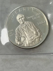 2004 THOMAS EDISON COMMEMORATIVE DOLLAR 90% SILVER PROOF - Picture 1 of 2