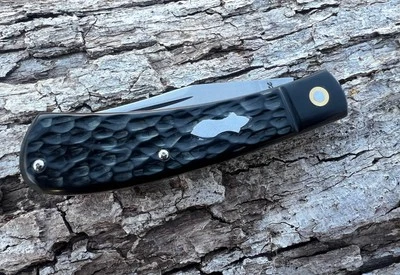 JEFF PEARCE CUSTOM JIGGED BLACK PAPER MICARTA CPM 154 TRAPPER KNIFE - Image 1 of 4