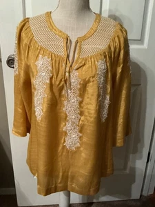 🌸Blusa Soft Surroundings Lauralin Damas Mostaza Bordada Cuentas Rayón S🌸 - Imagen 1 de 11