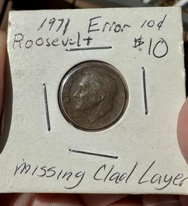 Moneda de diez centavos Roosevelt 1971 falta capa revestida ambos lados como nueva error rara falta nosotros - Imagen 1 de 4