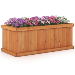 Rectangular Raised Garden Bed Wood Planter Box w/ 4 Drainage Holes & Gaps Orange - Picture 1 of 11