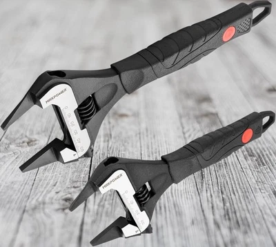 Slim Adjustable Wrench Set 6" & 10" Wide Jaw Dual Scale Soft Grip Handle - Image 1 of 4