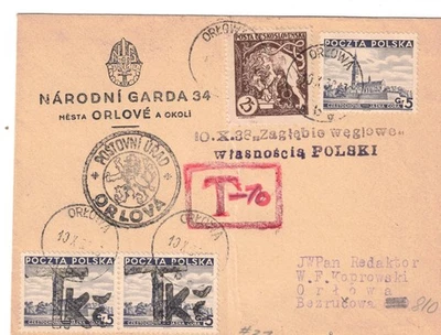 1938 Orlova Poland Czechoslovakia Dual Franking Cover - Image 1 of 2