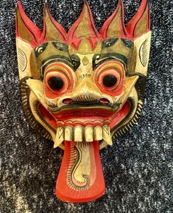 TIKI MASKE Vintage BALI BARONG MASKE Rangda Dämonenkönigin BEMALT WANDSKULPTUR - Bild 1 von 7