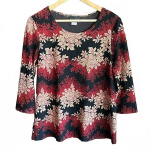 Brittany Black Top 1X Red Black Textured Stretch 3/4 Sleeve Grandmacore - Picture 1 of 5