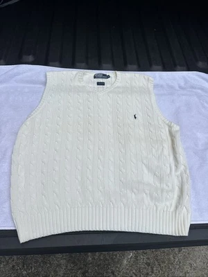 Suéter Chaleco XL Cárdigan Vintage Polo Ralph Lauren Marfil Tejido con Cable Cricket Foto 1 de 4