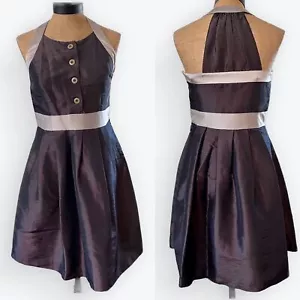 BCBG Paris Chocolate Satin Party/Cocktail Dress with front pockets side zip Sz 8 - Picture 1 of 9