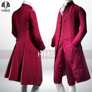 New Men's Red Wool Military Frock Coat: 18th Century & 17th Century Styles - Picture 1 of 7