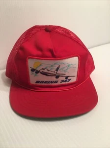 Vintage BOEING 747 Air Plane Hat Snapback Cap Red Trucker - Picture 1 of 7