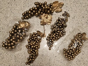 5 Vintage Artificial Faux Rubber Grapes Antique Gold with vine leaves 9” long - Picture 1 of 8