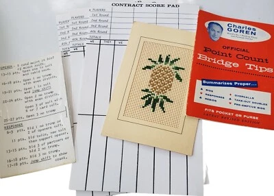 VTG Bridge Game Ephemera Lot Charles Goren Tips, Cross Stitch Pad Holder, Pads - Image 1 of 4