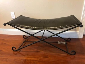 Elegant Wrought Iron and Leather Entry Bench Foldable Heavy  - MSRP $2200 - Picture 1 of 3