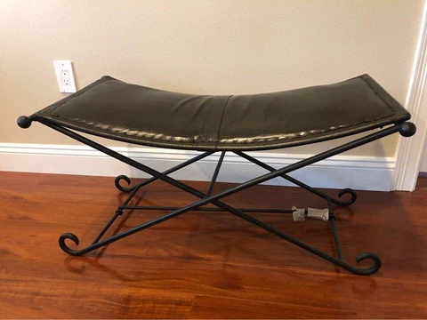 Elegant Wrought Iron and Leather Entry Bench Foldable Heavy  - MSRP $2200 Cover
