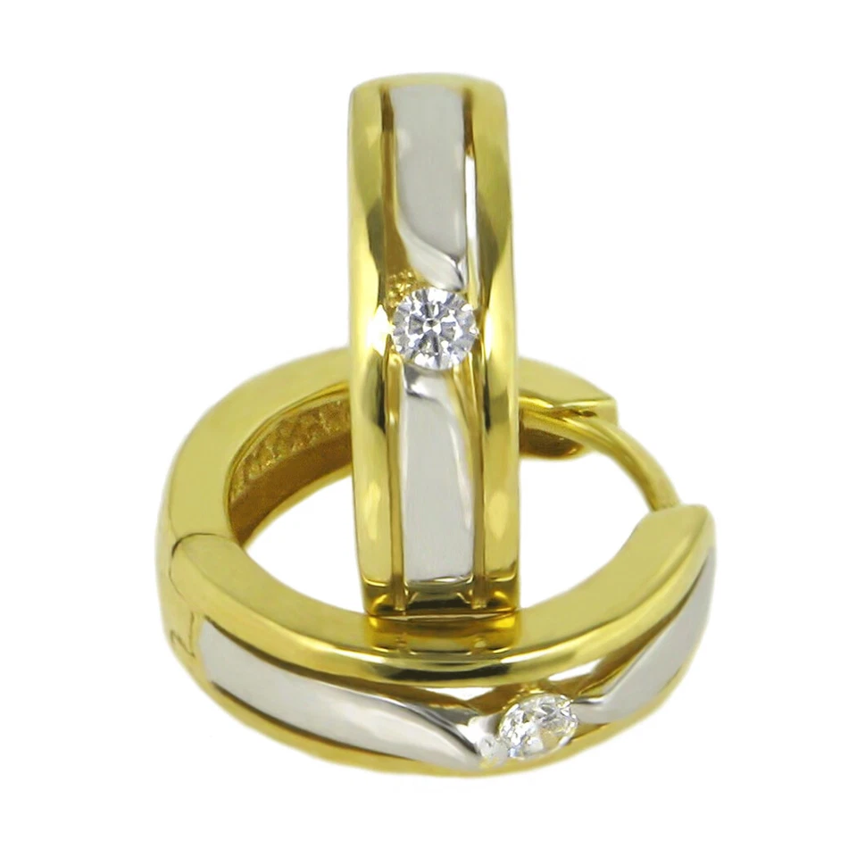 Orecchini Creole con Zirconia Bianco IN Vero 333 Oro Giallo E a Cerchio - Immagine 1 di 3