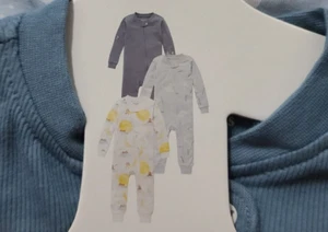 New Boys Burt's Bees Baby 3 pack Sleep & Play Full Zip Blue Yellow 18M - Picture 1 of 3