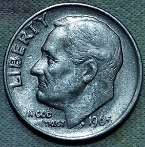 1965  ROOSEVELT  DIME  WITH  NO  MINT  MARK  -  DDO  ERRORS  -  WAFFLE  LIPS - Picture 1 of 5