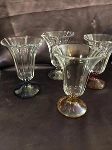 Vintage 4 COVETRO multicolor art glass Pedestal Ice Cream/ Dessert Glasses - Picture 1 of 12